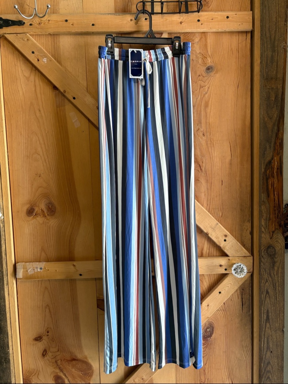 Chopin Roma Striped Wide-Leg Pull-On Pants in Blue, White & Brown